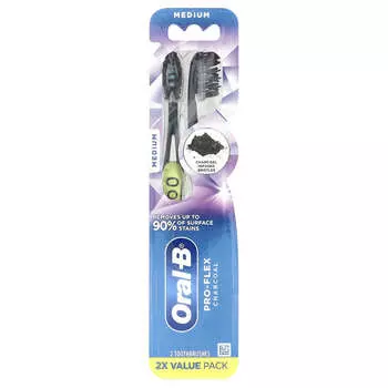 Oral-B, Pro-Flex, угольная зубная щетка, средняя щетина, 2 шт. в упаковке