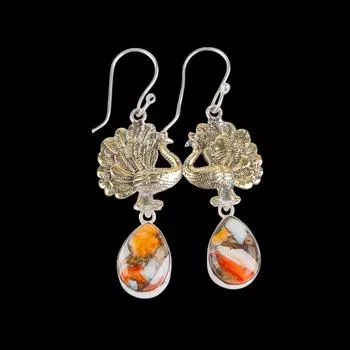 Orange Copper Turquoise Gemstone 925 Sterling Silver Jewelry Pear Earrings 2.20 EE-44-35