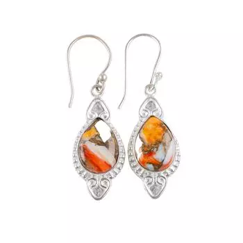 Orange Copper Turquoise Gemstone 925 Sterling Silver Handcrafted Earrings 1.80 EE-42-32