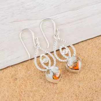 Orange Copper Turquoise Gemstone 925 Sterling Silver Jewelry Boho Earrings 2.00 EE-32-36