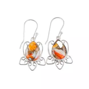 Orange Copper Turquoise Gemstone 925 Sterling Silver Elegant Jewelry Earrings EE-40-35