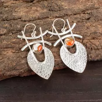 Orange Copper Turquoise Gemstone 925 Sterling Silver Handmade Earrings 1.78 EE-64-34