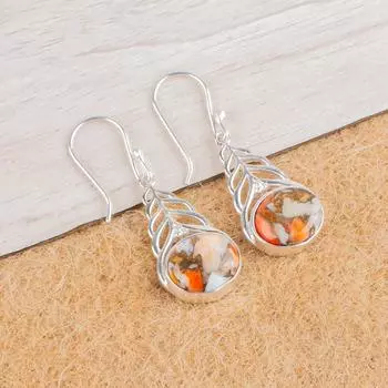 Orange Copper Turquoise Gemstone 925 Sterling Silver Jewelry Drop Earrings 1.64 CE-1-40