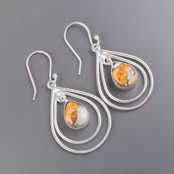 Orange Copper Turquoise Gemstone 925 Sterling Silver Handcrafted Earrings 2.00 EE-34-37