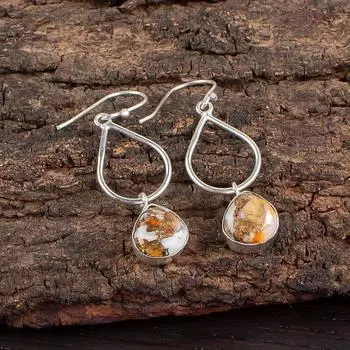 Orange Copper Turquoise Gemstone 925 Sterling Silver Jewelry Handmade Earrings EE-19-38
