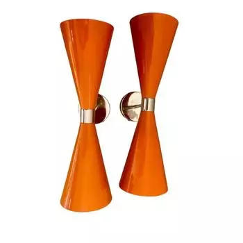 Orange Diabolo Big Sconce | Duet Sputnik Wall Lights | Modern Plug-In Wall Mounted Sconce Set | Vanity Lighting Fixture