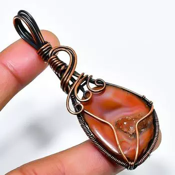 Orange Druzy Slice Gemstone Handmade Copper Wire Wrap Jewelry Pendant 2.76 2.76 оранжевый