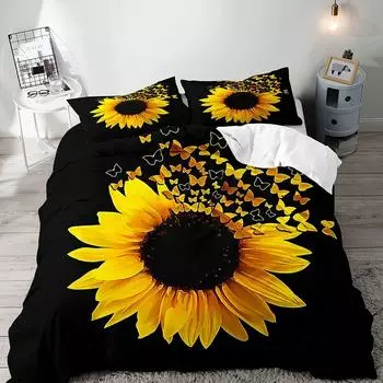 Orange Sunflower Printed Bedding Set For Lover Couples Gift Flower Pattern Duvet Cover Quilt Home Use Bedlines Double Bed Quilt EU single(135x200cm)