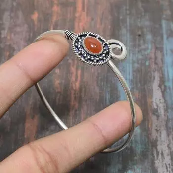 Оранжевый сердолик, драгоценный камень, стерлинговое серебро 925 пробы, браслет-манжета ручной работы, регулируемый для нее Adjustable оранжевый