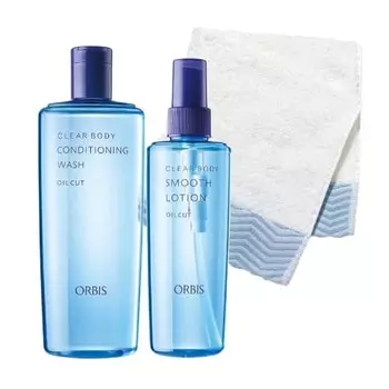 ORBIS Clear Body Set CL with fluffy antibacterial towel (acne care body cleanser 260mL & body acne care medicated lotion 215mL)