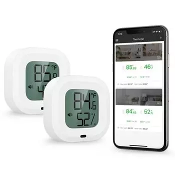 ORIA 2Pcs Wireless Thermometer Hygrometer Mini Bluetooth 5.0 Indoor Temperature And Humidity Sensor Monitor