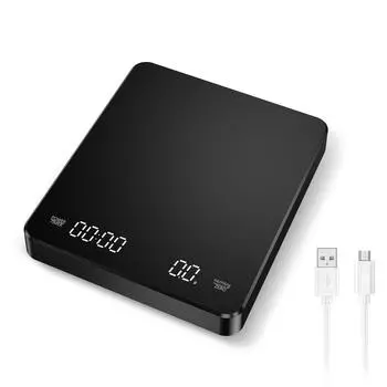 ORIA Кофейные весы с таймером Эспрессо Весы 3 кг/0,1 г Тонкие весы USB Перезаряжаемые Кухонные капельные кофейные весы чёрный