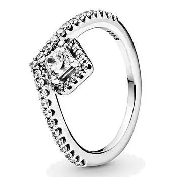 Original 925 Sterling Silver Tree of Love Logo Signature Heart Lock Sparkle Wishbone Ring for Women Gift DIY Jewelry 6