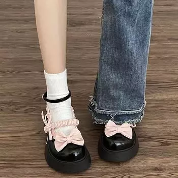 Original lo shoes small man sweet bow muffin shoes women s spring 2025 versatile skirt jk small leather shoes 35