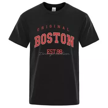 Оригинальная футболка Boston Est.98 с буквенным принтом, свободная мужская футболка с короткими рукавами, летняя модная женская футболка с круглым вырезом из 100% хлопка S