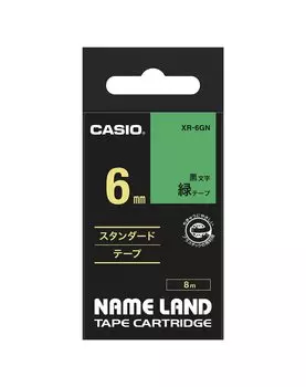 Оригинальная лента Casio Label Writer Nameland Tape 6 мм, черные буквы на зеленом фоне XR-6GN