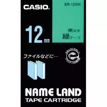 Оригинальная лента Casio Label Writer Nameland Tape 12 мм с черными буквами на зеленом фоне XR-12GN