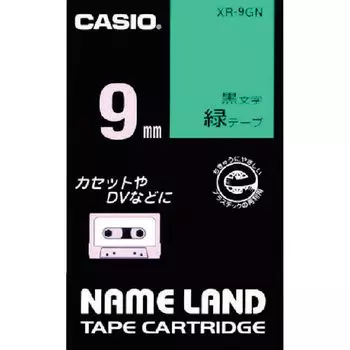 Оригинальная лента для этикеток Casio Nameland Label Writer 9 мм, черные буквы на зеленом фоне XR-9GN