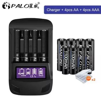 Оригинальная перезаряжаемая батарея PALO AA AAA aa 1,2 В NIMH + Smart LCD AA AAA зарядное устройство для быстрого зарядного устройства AA ремонт разрядки