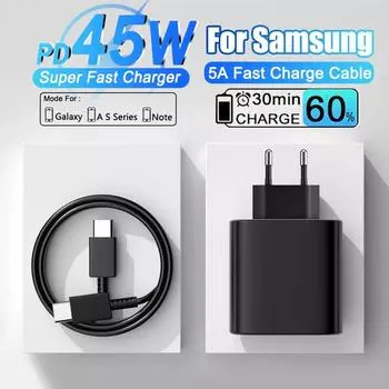 Зарядное устройство PD 45 Вт для Samsung Galaxy S25 S24 S23 S22 Ultra USB C зарядное устройство для быстрой зарядки Samsung Zflip 5 PD Type C зарядное устройство для быстрой зарядки EU Plug белый