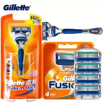 Оригинальные бритвенные лезвия Gillette Fusion 5, бритвенные лезвия Fusion, мужские кассеты для бритья на лице, сменные сменные головки для бритвы синий/оранжевый