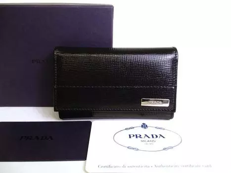 Оригинальные чехлы для ключей PRADA Black Leather 6 Pics #a091 Восстановленные