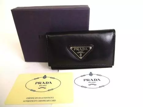 Оригинальные чехлы для ключей PRADA из черной нейлоновой кожи на 6 фото #a096, восстановленные