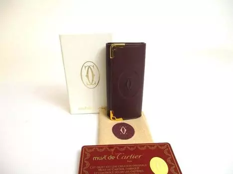 Оригинальные футляры для ключей Cartier Must de Cartier Bordeaux из кожи 4 шт. #a565, восстановленные