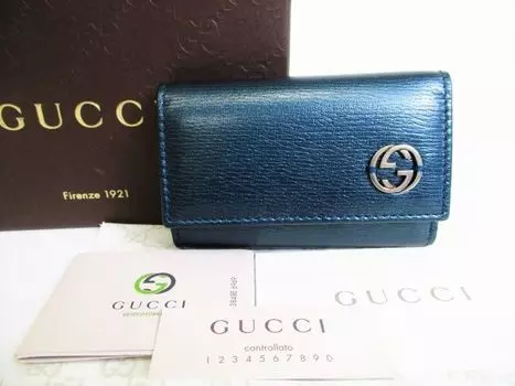 Оригинальные ключницы GUCCI Interlocking G Metallic Blue Leather 6 Pics #8137 Восстановленные