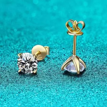 Оригинальные серьги-гвоздики из стерлингового серебра S925 с муассанитом VVS круглой огранки из 18-каратного золота с имитацией бриллиантов для женщин, подарок 0.2ct