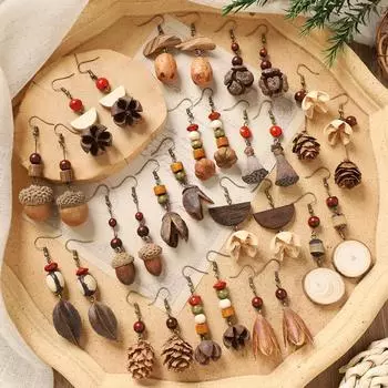 Оригинальные серьги Mori Plant Fruit, натуральные желуди, ручная работа, ретро-женские длинные серьги, этнический стиль, литературная и традиционная китайская медицина