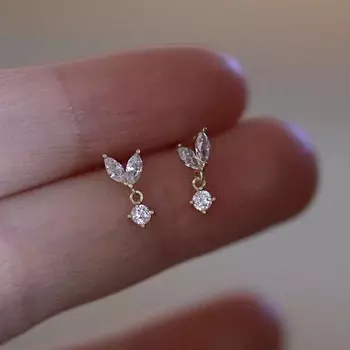 Оригинальные женские серьги-гвоздики из стерлингового серебра 925 пробы с 14-каратным золотом и листьями циркона, роскошные свадебные украшения серебряный