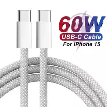 Оригинальный 60 Вт USB C на USB C кабель быстрой зарядки PD для iPhone 15 Pro Max Plus iPad Air 5 Samsung Huawei Xiaomi Type-C на Type-C 1m