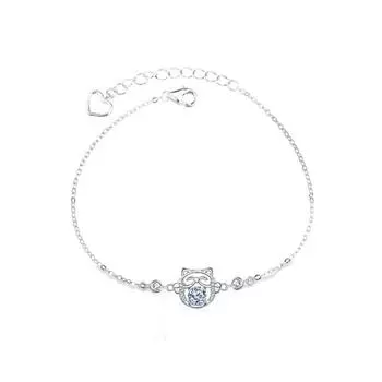 Оригинальный браслет Lucky Cat для женщин, серебро S925, браслет с милым мультяшным животным из муассанита Adjustable size