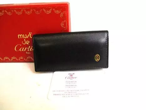 Оригинальный чехол для ключей Cartier Pasha de Cartier из черной кожи, 4 шт., #9305, восстановленный
