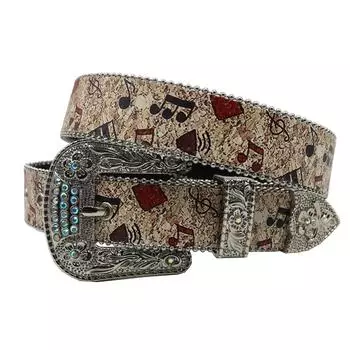 Оригинальный дизайн ремня с принтом музыкальных нот и стразами Y2K Personality Trend Pu Leather Belt 105cm белый