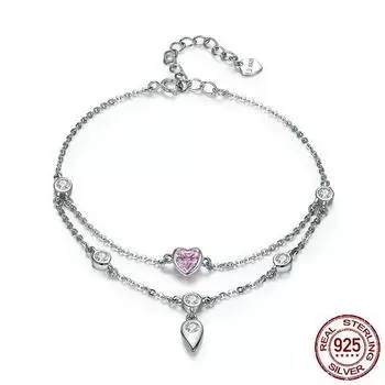 Оригинальный европейский и американский модный браслет для женщин Sweetheart S925 Серебряный браслет с розовым цирконием 22