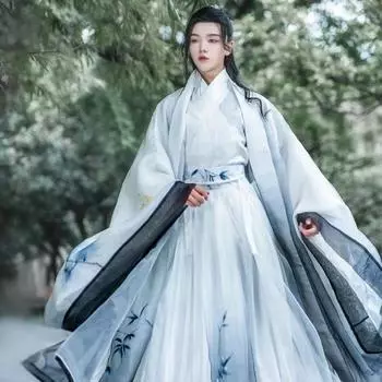 Оригинальный мужской комплект Hanfu в китайском стиле династии Вэй-Цзинь с воротником и рукавами с принтом
