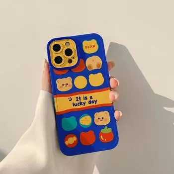 Оригинальный силиконовый чехол для телефона Lucky Smiley Bear с рисунком медведя для Iphone 8 7 Plus 13 14 Pro Max 11 Promax 12 Mini X Xr Xs Max, милый чехол for iphone 14promax