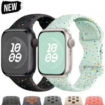 Оригинальный спортивный ремешок для Apple Watch Ultra 2, 49 мм, 45 мм, 44 мм, 42 мм, 38 мм, резиновая лента с цветными частицами для IWatch 9, 8, 7, 6, 5 SE For 38mm 40mm 41mm чёрный