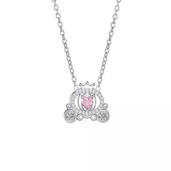 Original One Leaf Knows Autumn Series Pumpkin Car Necklace Female Fairy Tale Pink Zirconium Love Temperament Girl Stainless Steel Clavicle Chain