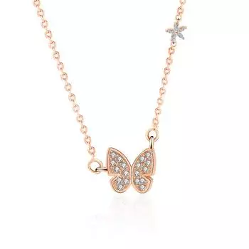 Original S925 Sterling Silver Full Diamond Butterfly Necklace Female Korean Style Net Red Niche Design Clavicle Chain