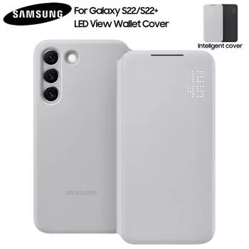 Оригинальный чехол-книжка Samsung Smart LED View для Samsung Galaxy S22 5G S22+ 5G S22 Plus 5G LED Wallet Flip Cove For S22 Plus светло-серый