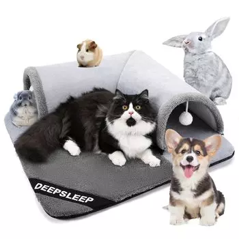 OriginationTek Indoor Cat Cat Tunnel 2 в 1 Cat Bed и Cat Tunnel 70 см Большой ковер для кошек Подходит для всех кошек и мелких животных Серая кровать, серый