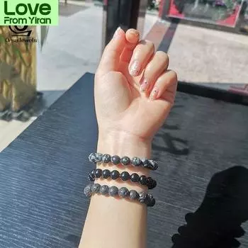 Orsa Jewels Снежинка Обсидиан Браслет Для Женщин Натуральный Камень Браслет Эластичный 8 мм Бусины Рейки Мужской Энергетический Браслет Gmb26