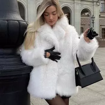 Осень и зима Новое пальто из искусственного меха Костюмный воротник Пальто средней длины Женское пальто S белый