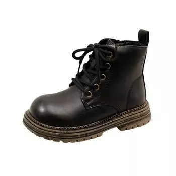 Осень Новые детские Doc Martens Винтажные модные кожаные ботинки для девочек Мотоциклетные кожаные ботинки для мальчиков 26 чёрный