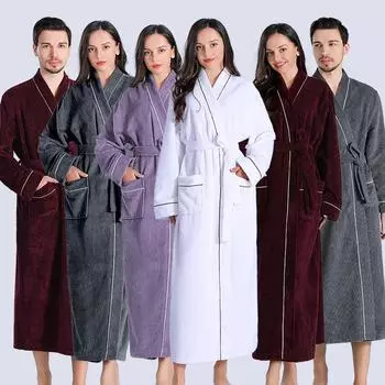 Осень-зима, новый парный халат с капюшоном, длинный рукав, женский однотонный халат, свободная мужская повседневная ночная одежда, одежда для сна, комфортная домашняя одежда M
