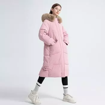 Осень-зима теплое пальто парка женская однотонная свободная длинная куртка с капюшоном верхняя одежда M-XXL M розовый