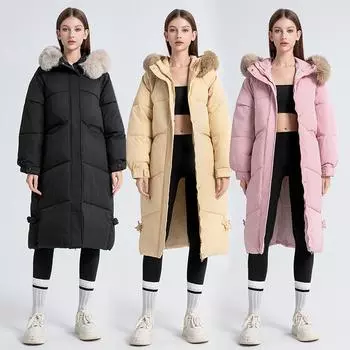 Осень-зима теплое пальто парка женская однотонная свободная длинная куртка с капюшоном верхняя одежда M-XXL L чёрный